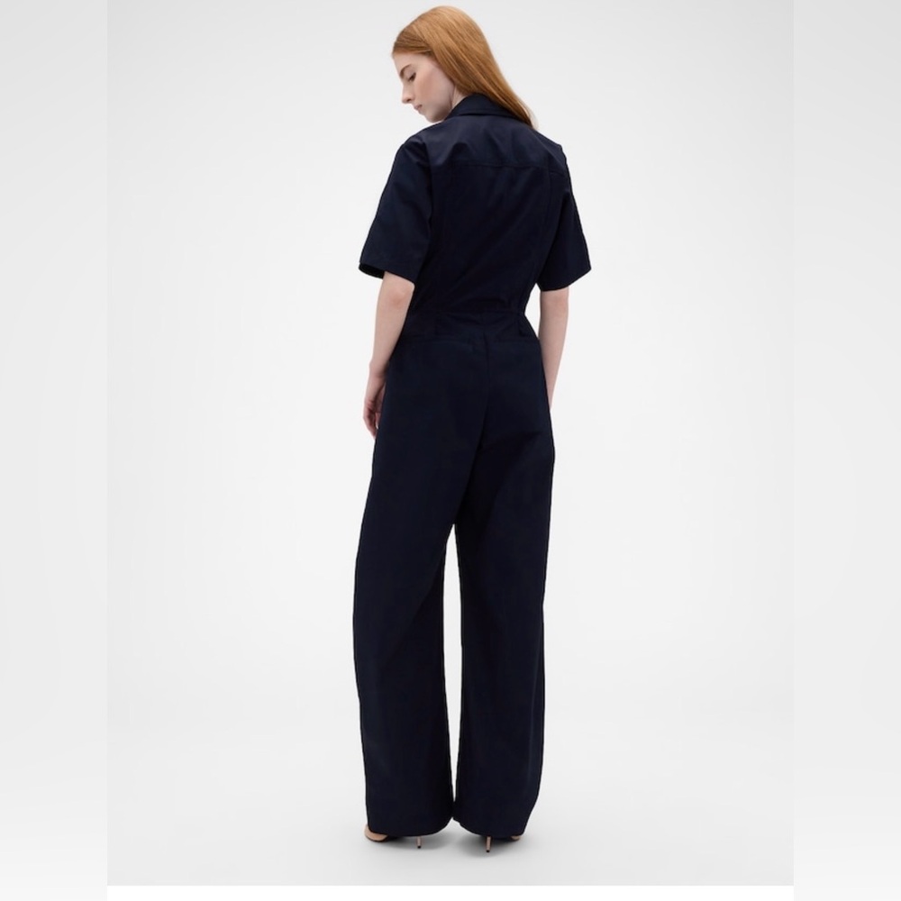 Gap x Victoria Beckham Wide-Leg Navy Jumpsuit with Short Sleeves - Picture 2 of 4
